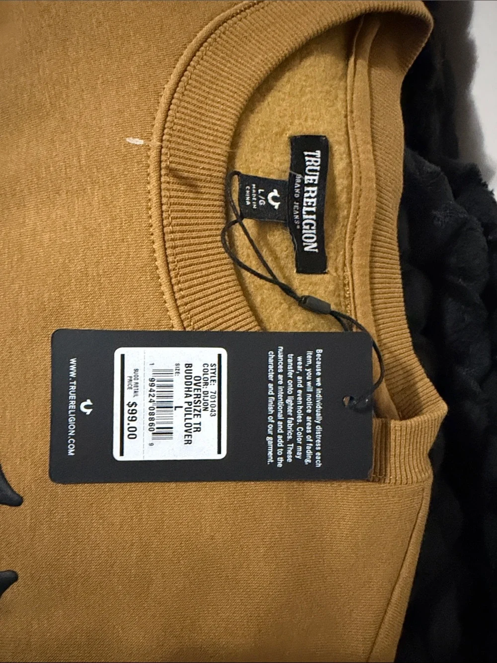 True Religion Men's Mustard Crew Sweatshirt with Logo